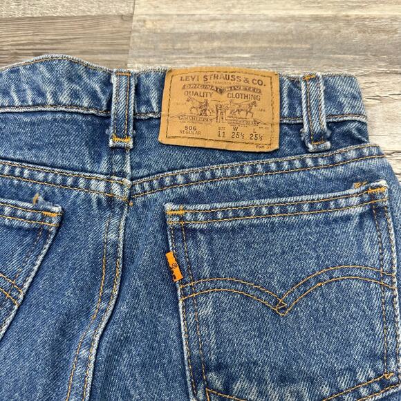 Vintage 90s Levi's 506 Mid Blue Boys 11 22x25.5 Straight‎ Jeans Orange Tab USA - Picture 10 of 13